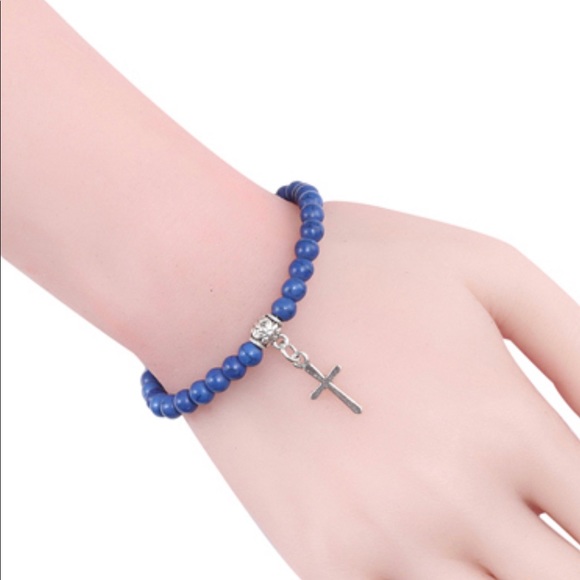 6mm Boho Natural Blue Beads Bracelet - Picture 2 of 4